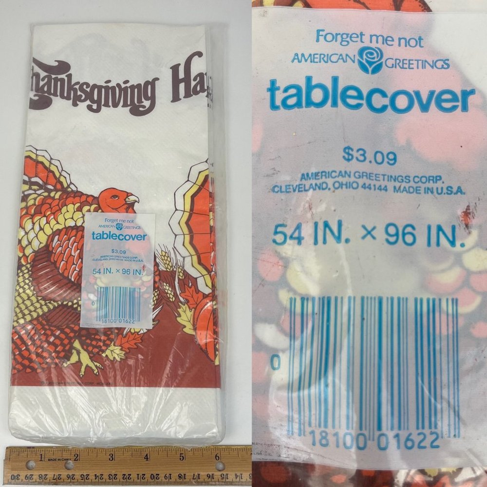 Vtg Happy Thanksgiving American Greetings Paper Tablecloth Tablecover Sealed